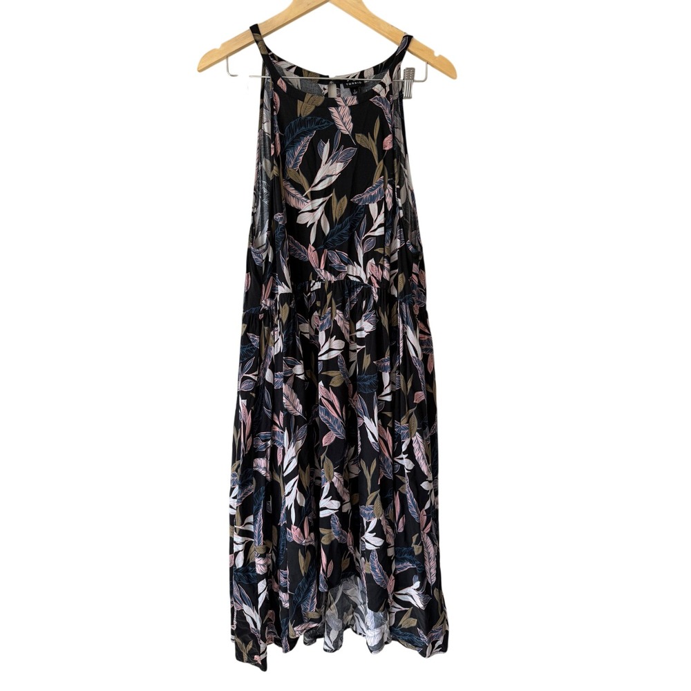 Torrid Womens Plus Size Black Tropical Leaf High Low Midi Dress